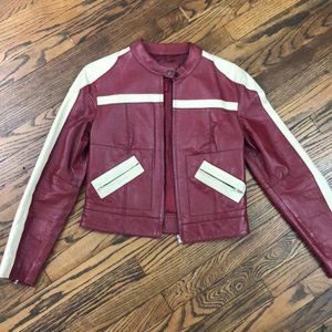 Vintage Maroon Leather Moto Jacket